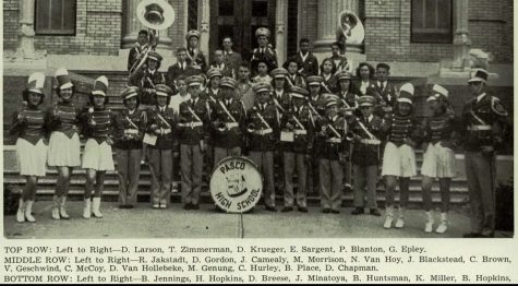 A photo of Pasco Highs marching band, 1946. Taken from @vintage_tricities on Instagram.