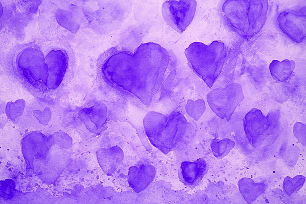 Purple Hearts background. Watercolor on a textured paper. My own work.